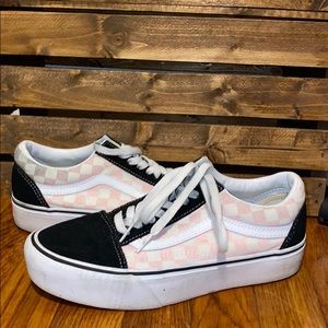 white black & pink checkered platform vans